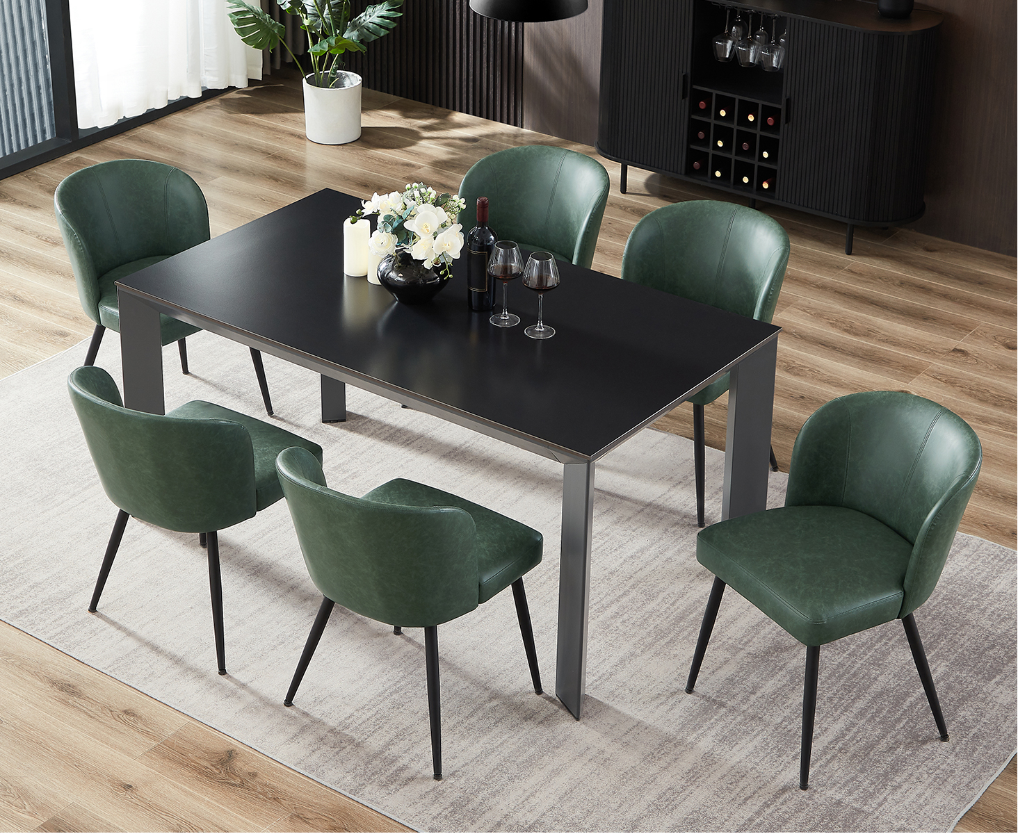 Sailvan Dining Chairs Set of 2, Upholstered Kitchen Chairs with Faux Leather Cushion Seat and Metal Legs, Mid Century Modern Dining Room Chair for Kitchen, Living Room, Easy Assembly, Green