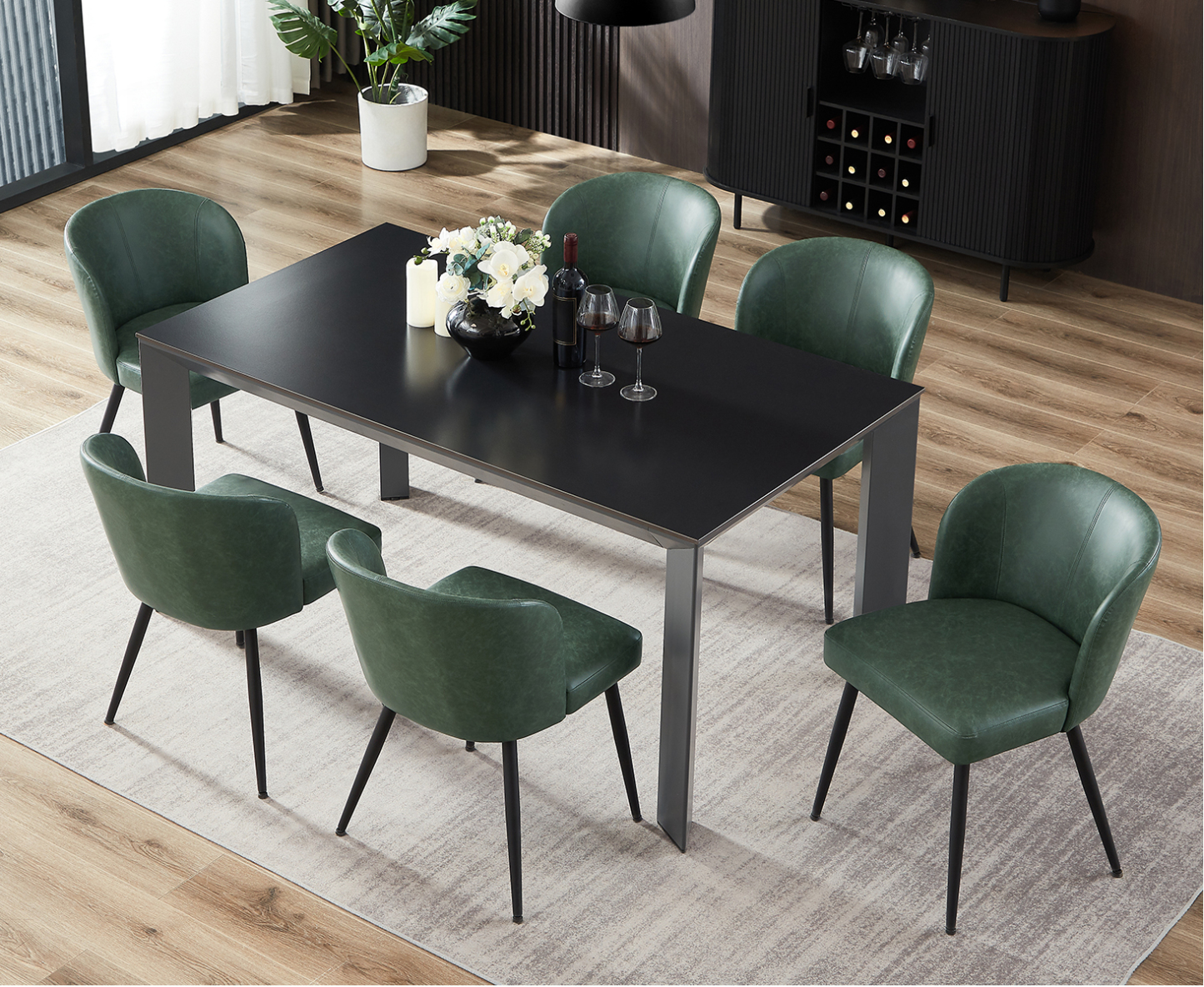 Sailvan Dining Chairs Set of 2, Upholstered Kitchen Chairs with Faux Leather Cushion Seat and Metal Legs, Mid Century Modern Dining Room Chair for Kitchen, Living Room, Easy Assembly, Green