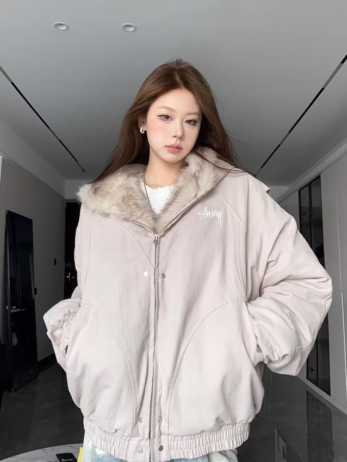 【特別割引価格】STUSSY American retro trendy hooded down jacket（レディー）