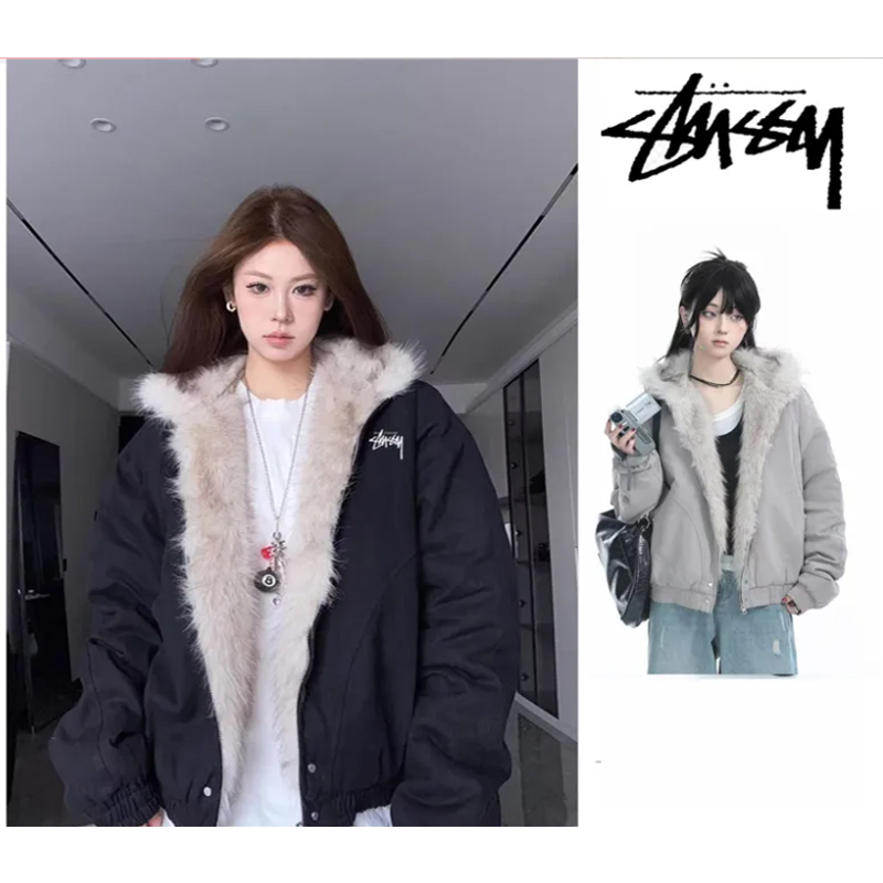 STUSSY American retro trendy hooded down jacket（レディー）
