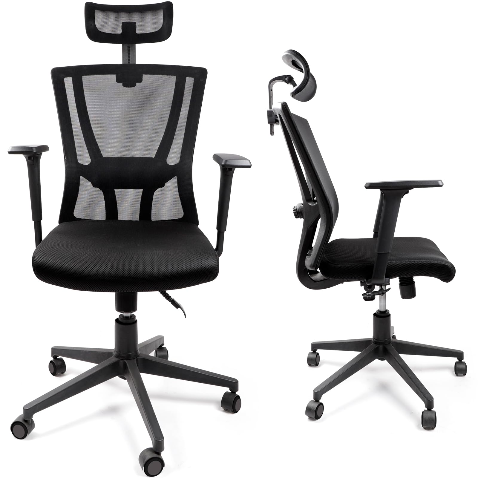 DEWEL オフィスチェア メッシュ 120°リクライニング 2Dヘッドレスト 3Dアームレスト 椅子 テレワーク パソコンチェア pcチェア pc椅子 メッシュ 人間工学椅子 事務椅子 勉強椅子 デスクチェア ランバーサポート付き ロッキング 無段階昇降 キャスター付き 360度回転 腰痛防止 おしゃれ 事務用 ブラック