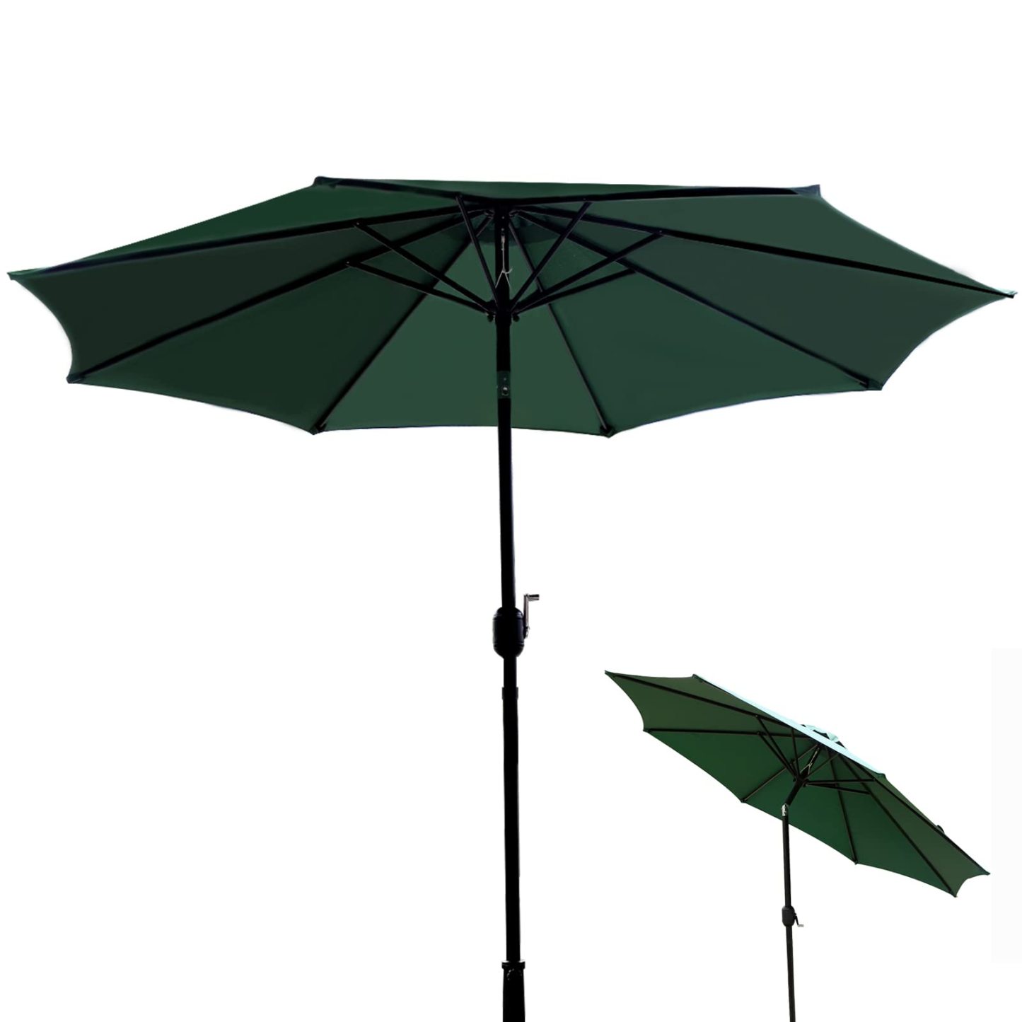 DEWEL ガーデンパラソル 幅270cm チルト機能付ビーチパラソル 日除け 撥水加工 UV加工 角度調節 庭傘 釣り傘 アウトドア キャンプ オーニング 鉄製 グリーン (幅270cm, グリーン)