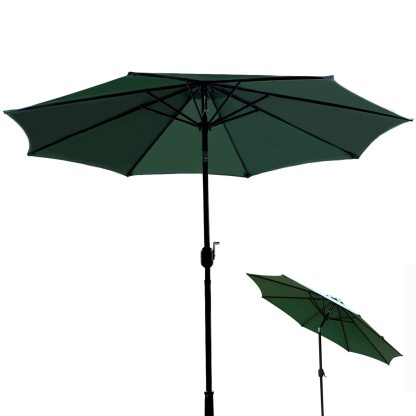 DEWEL ガーデンパラソル 幅270cm チルト機能付ビーチパラソル 日除け 撥水加工 UV加工 角度調節 庭傘 釣り傘 アウトドア キャンプ オーニング 鉄製 グリーン (幅270cm, グリーン)
