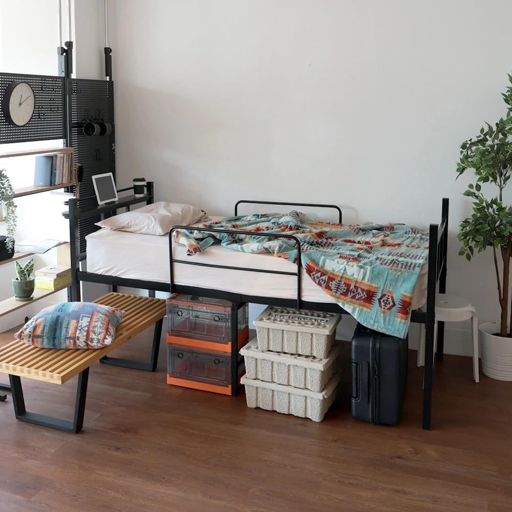 DEWEL ベッドフレーム パイプベッド シングル 2口コンセント付き 宮付き 高さ52cm ロフトベッド ロータイプ ハイタイプ スチール