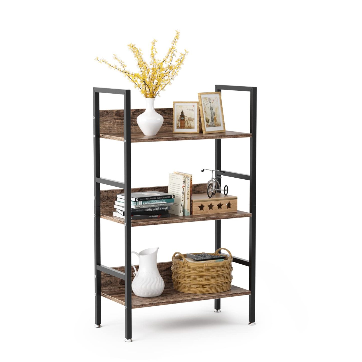 DEWEL ラック 棚 収納 オープンラック 収納ラック 幅60×奥行30×高さ100cm 木製棚板 スチールラック オープンシェルフ ディスプレイラック スチール脚 木目 飾り棚 食器棚 隙間収納 組立簡単 