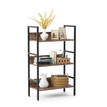 DEWEL ラック 棚 収納 オープンラック 収納ラック 幅60×奥行30×高さ100cm 木製棚板 スチールラック オープンシェルフ ディスプレイラック スチール脚 木目 飾り棚 食器棚 隙間収納 組立簡単 