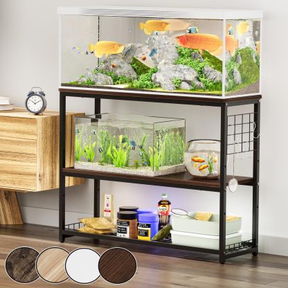 DEWEL 水槽台 幅90cm 水槽棚 水槽スタンド 90cm水槽用 組立式水槽台 ラック ウッドデコスタンド 三段式 中棚板高さ調整 フック付き 総耐荷重約120kg 頑丈 錆びにくい シェルフ アジャスター付き 奥行き30cm×高さ70cm