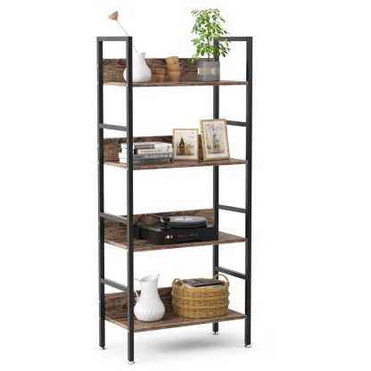 DEWEL ラック 棚 収納 オープンラック 収納ラック 幅60×奥行30×高さ135cm 木製棚板 スチールラック オープンシェルフ ディスプレイラック スチール脚 木目 飾り棚 食器棚 隙間収納 組立簡単 (4段)