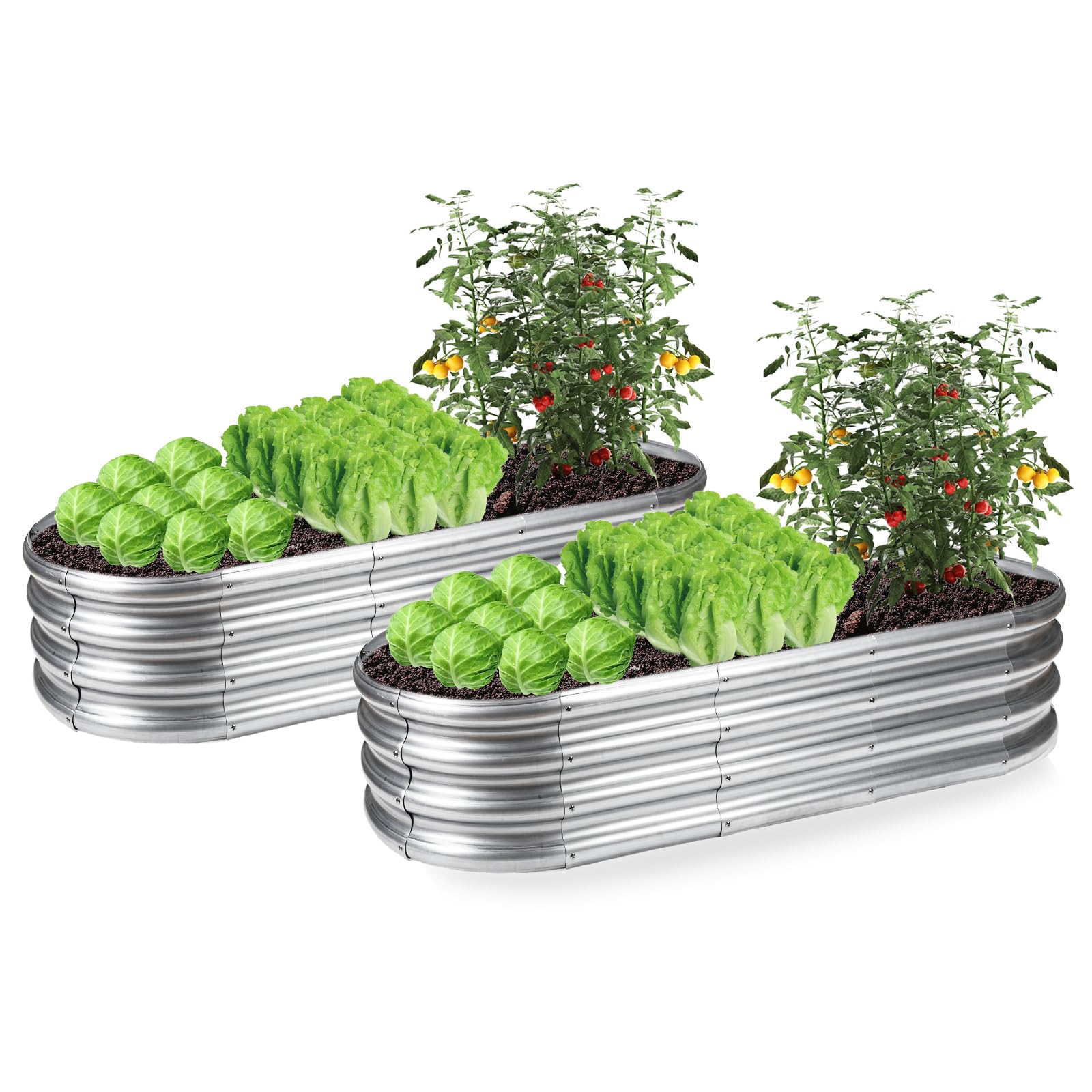 DEWEL レイズドガーデンベッド 亜鉛メッキ プランターボックス ガーデン 金属製 ガーデンベッド ガーデンボックス プランター 工具不要 屋外 野菜用 植物 花 2個 (シルバー, 150x60x28cm)