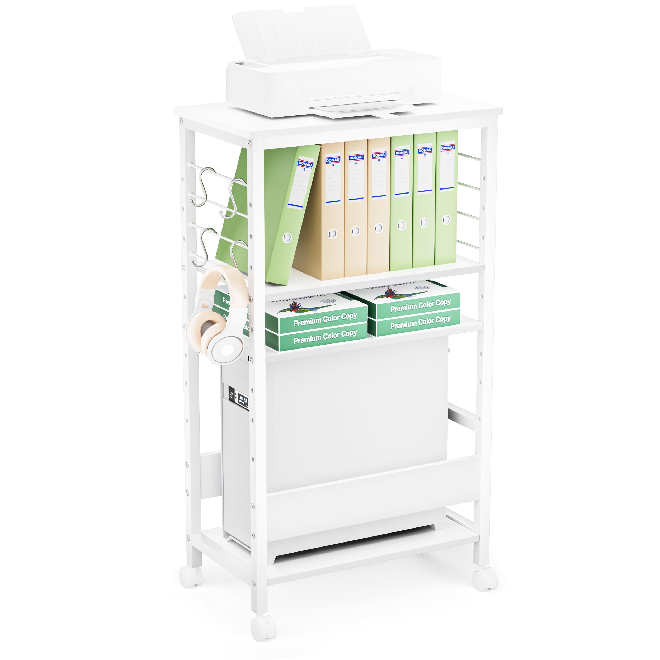 DEWEL パソコン ワゴン cpuラック キャスター付き 幅60 奥行35 高さ105cm 4段 可変式 スリム サイドデスク ゲーミング