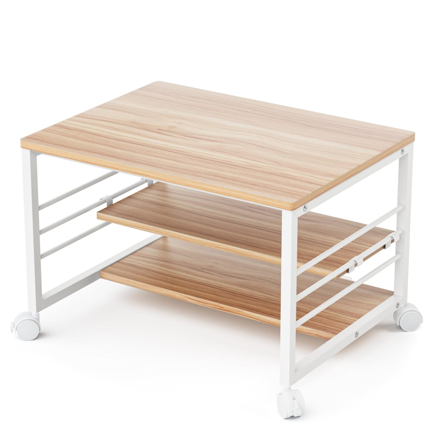 DEWEL パソコンデスク 60cm幅 ローデスク ロータイプ デスク 省スペース コンパクト pcデスク 机 プリンター収納 キャスター付き 作業台 作業机 棚付き 収納 シンプル ナチュラル 北欧 おしゃれ キャスター付き ノートパソコンデスク コンパクト