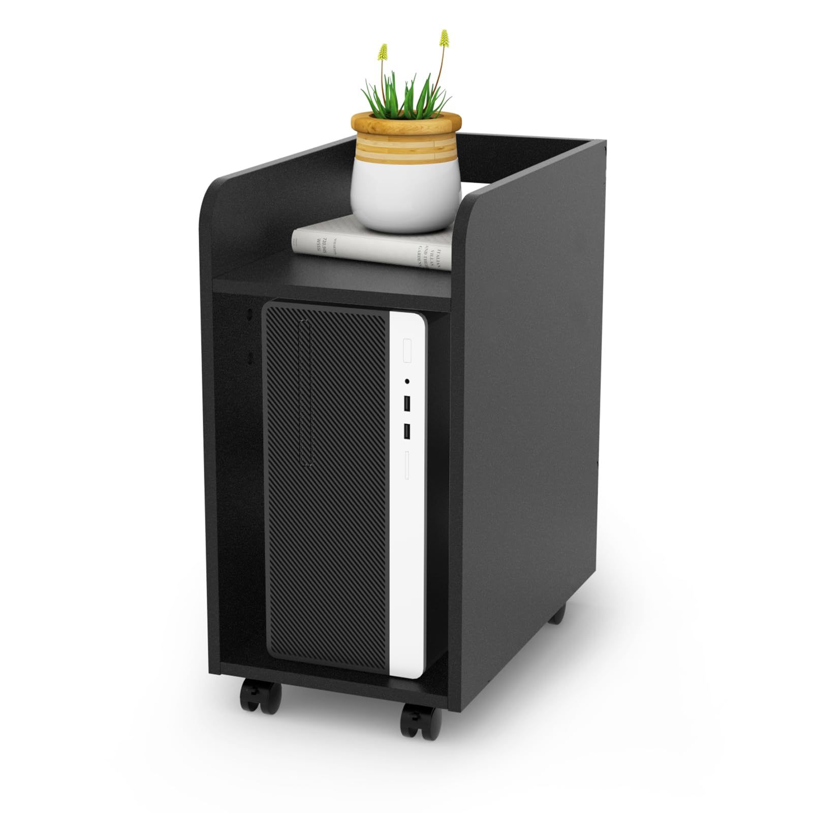 DEWEL pcワゴン 高さ60cm pcラック デスク下 スリム キャスター付き 棚板高さ3段調節 移動便利 丸角加工 メラミン加工 木製 組立简単 60x50x30cm 