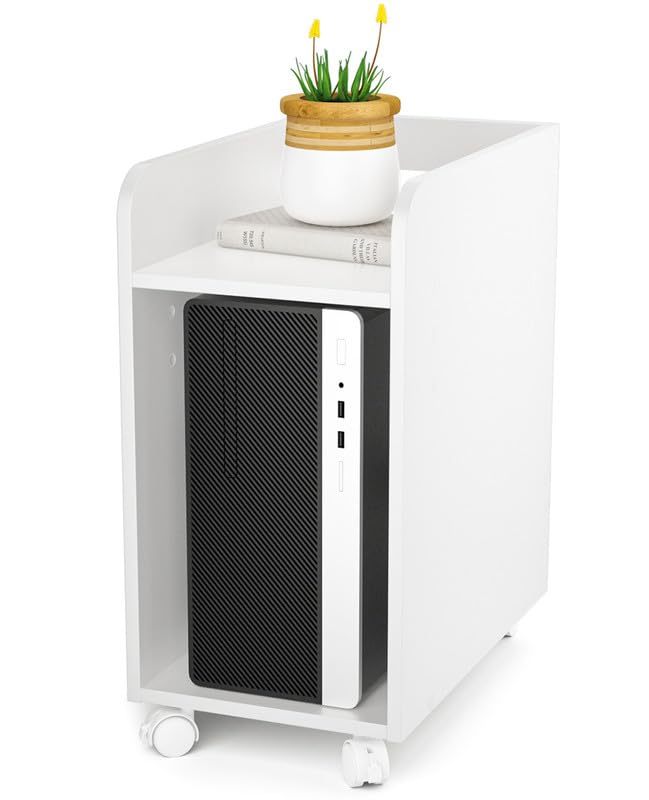 DEWEL pcワゴン 高さ60cm pcラック デスク下 スリム キャスター付き 棚板高さ3段調節 移動便利 丸角加工 メラミン加工 木製 組立简単 60x50x30cm 