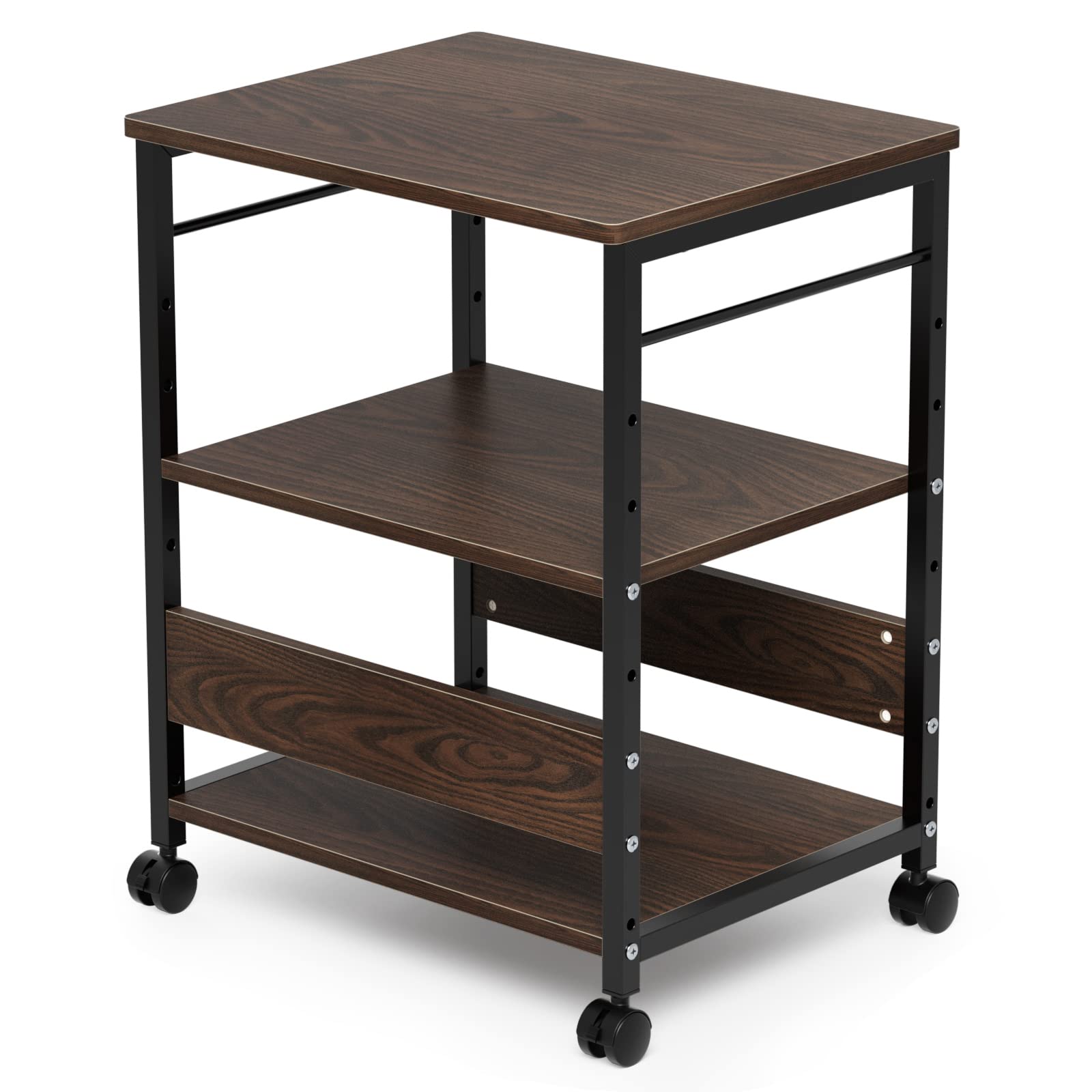DEWEL プリンタ台 プリンタラック 幅50 奥行40 高さ64cm プリンター ワゴン 棚 3段 サイドワゴン キャスター付き コピー機台 デスク下 収納 中棚 下棚 高さ調整可能 木製 組立簡単 移動便利 在宅勤務