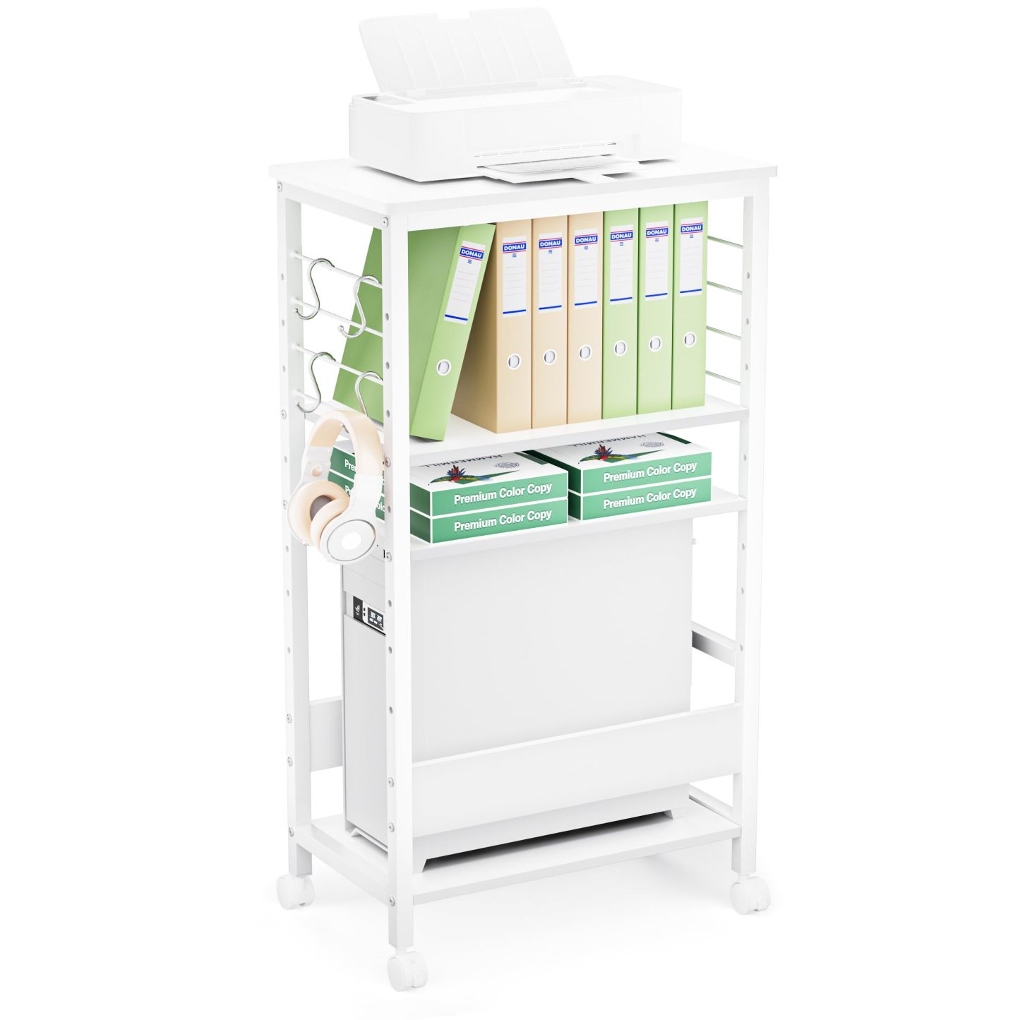 DEWEL パソコン ワゴン cpuラック キャスター付き 幅60 奥行35 高さ105cm 4段 可変式 スリム サイドデスク ゲーミングpc 棚 ノートパソコン 収納 プリンター 台 机横 pc置き台 木製