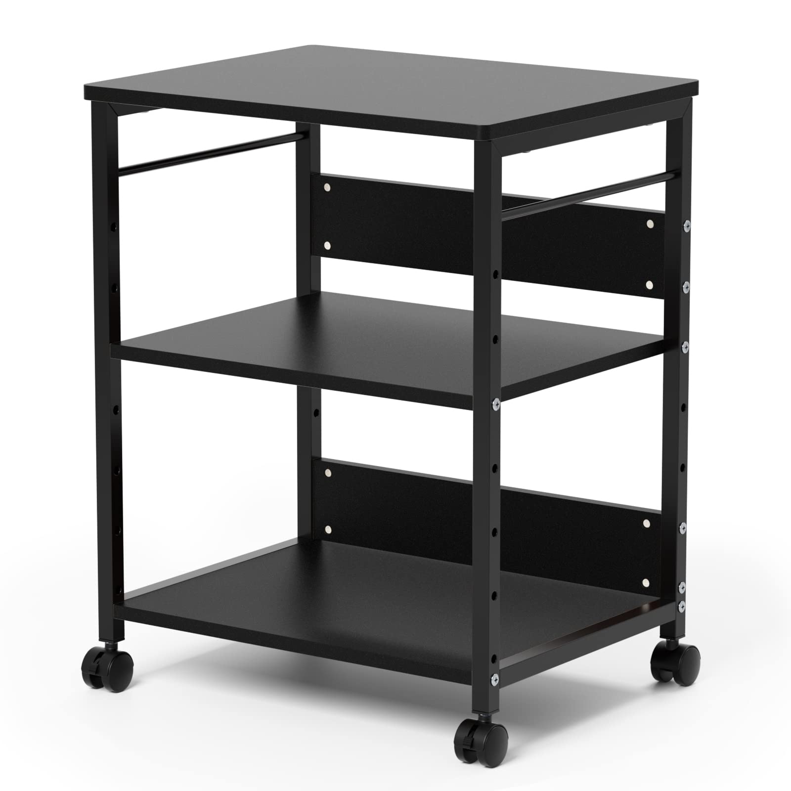 DEWEL プリンタ台 プリンタラック 幅50 奥行40 高さ64cm プリンター ワゴン 棚 3段 サイドワゴン キャスター付き コピー機台 デスク下 収納 中棚 下棚 高さ調整可能 木製 組立簡単 移動便利 在宅勤務