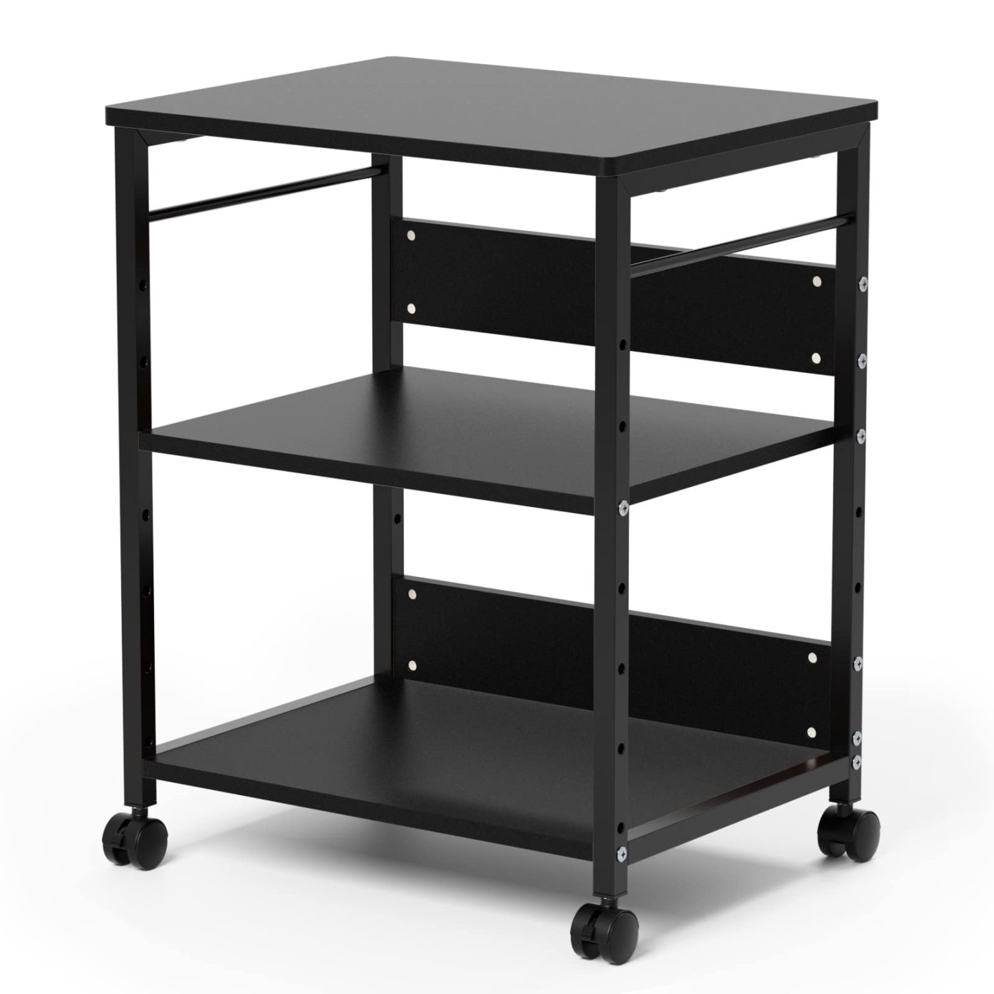 DEWEL プリンタ台 プリンタラック 幅50 奥行40 高さ64cm プリンター ワゴン 棚 3段 サイドワゴン キャスター付き コピー機台 デスク下 収納 中棚 下棚 高さ調整可能 木製 組立簡単 移動便利 在宅勤務