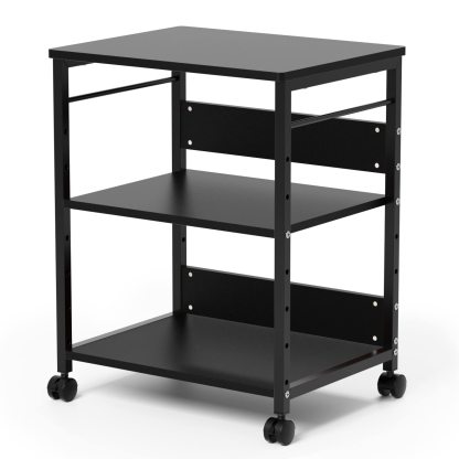 DEWEL プリンタ台 プリンタラック 幅50 奥行40 高さ64cm プリンター ワゴン 棚 3段 サイドワゴン キャスター付き コピー機台 デスク下 収納 中棚 下棚 高さ調整可能 木製 組立簡単 移動便利 在宅勤務