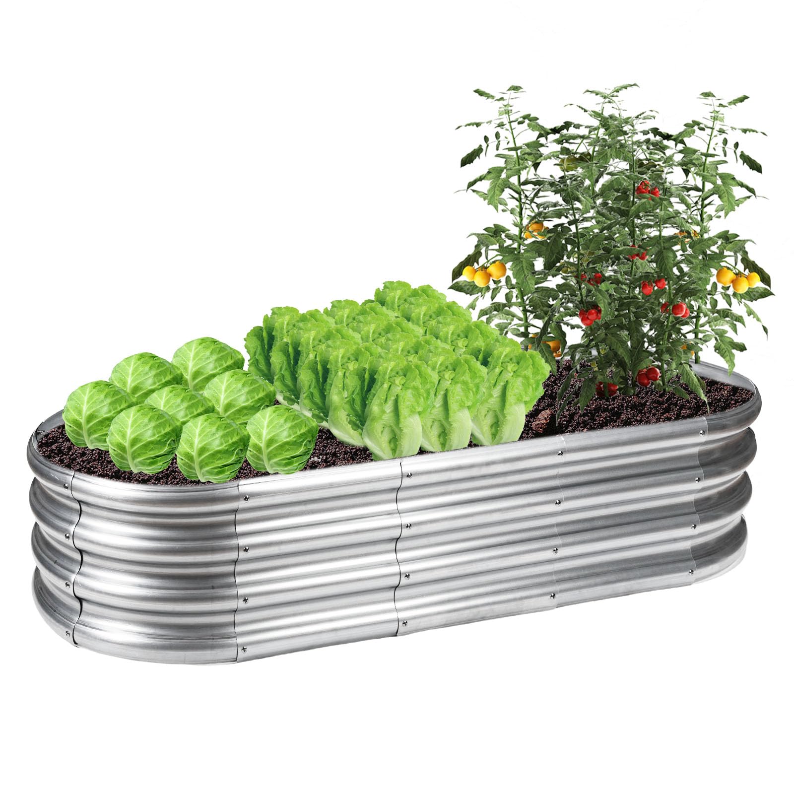 DEWEL レイズドガーデンベッド 亜鉛メッキ プランターボックス ガーデン 金属製 ガーデンベッド ガーデンボックス プランター 工具不要 屋外 野菜用 植物 花 (シルバー, 150x60x28cm)
