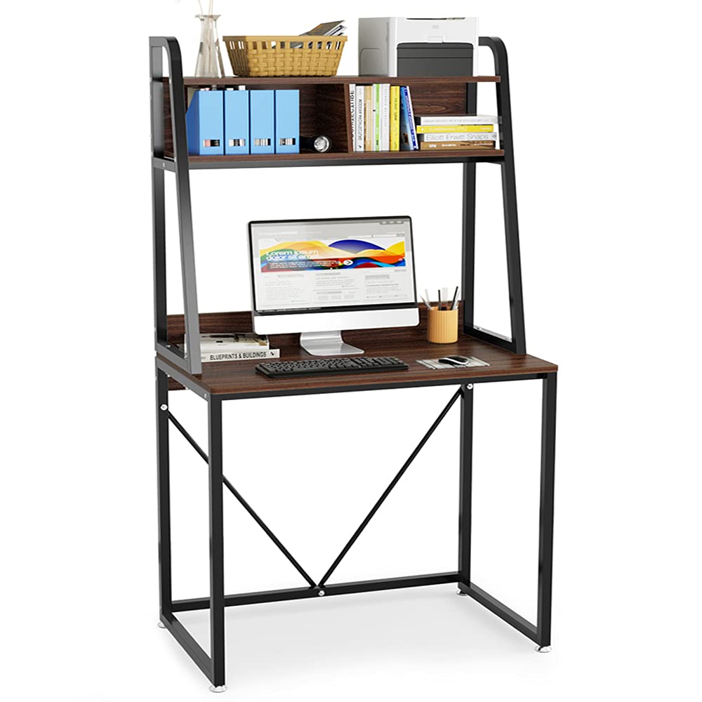 パソコンデスク ハイタイプ DEWEL 幅80cm ラック付きデスク テレワーク用 木製 勉強デスク PCデスク デスク 収納ラック付き ワークデスク 机 メラミン加工 省スペース アジャスター付き 学習机 作業机 シンプル 80X50X155cm