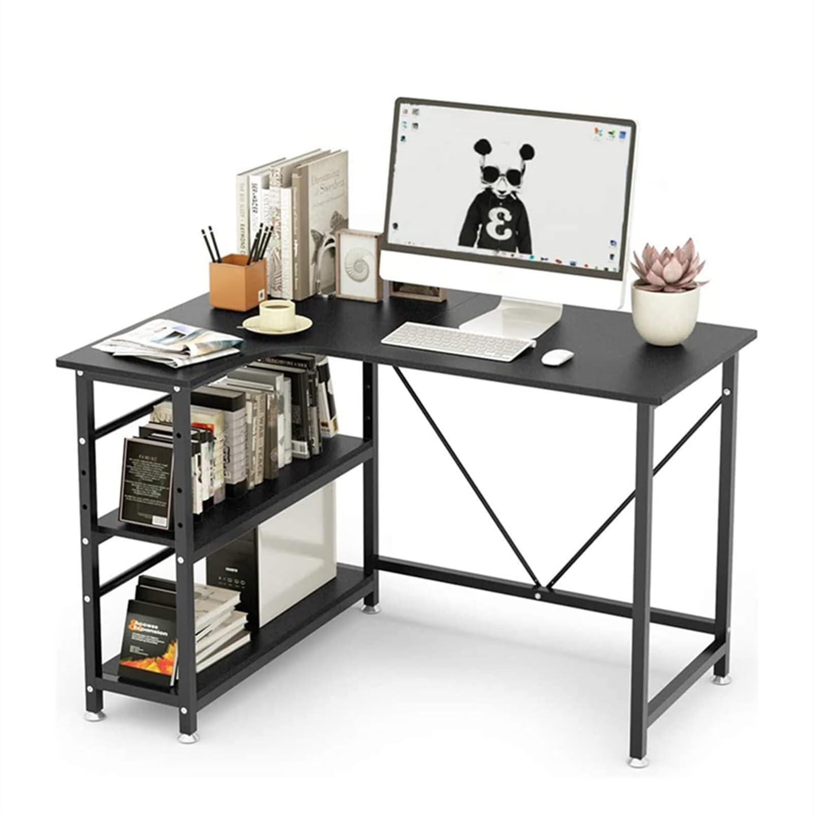 DEWEL パソコンデスク コンピューターデスク PCデスクデスク ゲームテーブル コーナーテーブル デスク収納 オフィスデスク ワークテーブル 机 書斎 頑丈で組立簡単 仕事用 ゲームデスク リムーバブルラック テレワークテーブル 勉強机 ブラック 110*80*75cm (110*80*75cm)