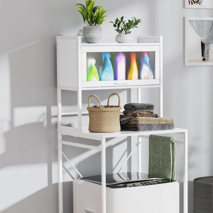 ランドリーラック 棚付き 3段式 洗濯機ラック ホワイト 組立品 DEWEL 金属製 幅68.5cm 高さ183.5cm おしゃれ 総耐荷重30 kg 洗濯機棚 収納棚 省スペース