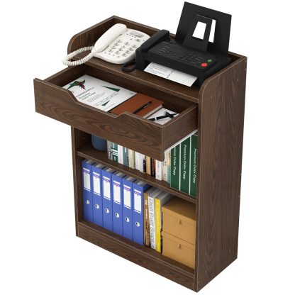 ファックス台 電話台・FAX台 プリンター台 DEWEL 幅60 引き出し付き ルーター収納 薄型 4段収納ラック 木製 wifi 薄型キャビネット 収納 コンパクト 省スペース リビングボード サイドボード 床頭台 オフィス 職場 リビング 玄関 隙間 幅60×奥行27×高さ87cm おしゃれ 人気