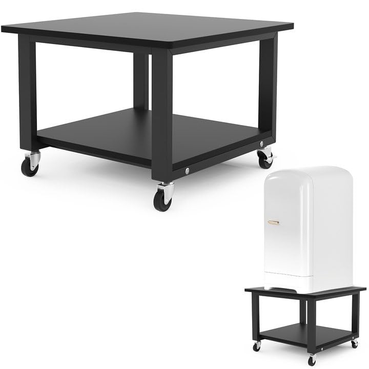 DEWEL プリンター台 洗濯機 台 冷蔵庫用置き台 レンジ台 2段 奥行50cm 幅50cm 高35cm キャスター付き 移動便利 プリンターラック 収納 木製 プリンターワゴン 机上ラック プリンターカート 机上台/机下台 オフィス/ホーム収納用 デスクワゴン