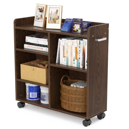 DEWEL ランドセルラック 押入れ収納 ブックラック 本棚 書棚 キッズラック 学習ラック CD DVD 雑誌収納 リビング クローゼット 取っ手＆キャスター付き 可動式の棚 木製 簡単組み立て 大容量 おしゃれ 〔幅26cm〕