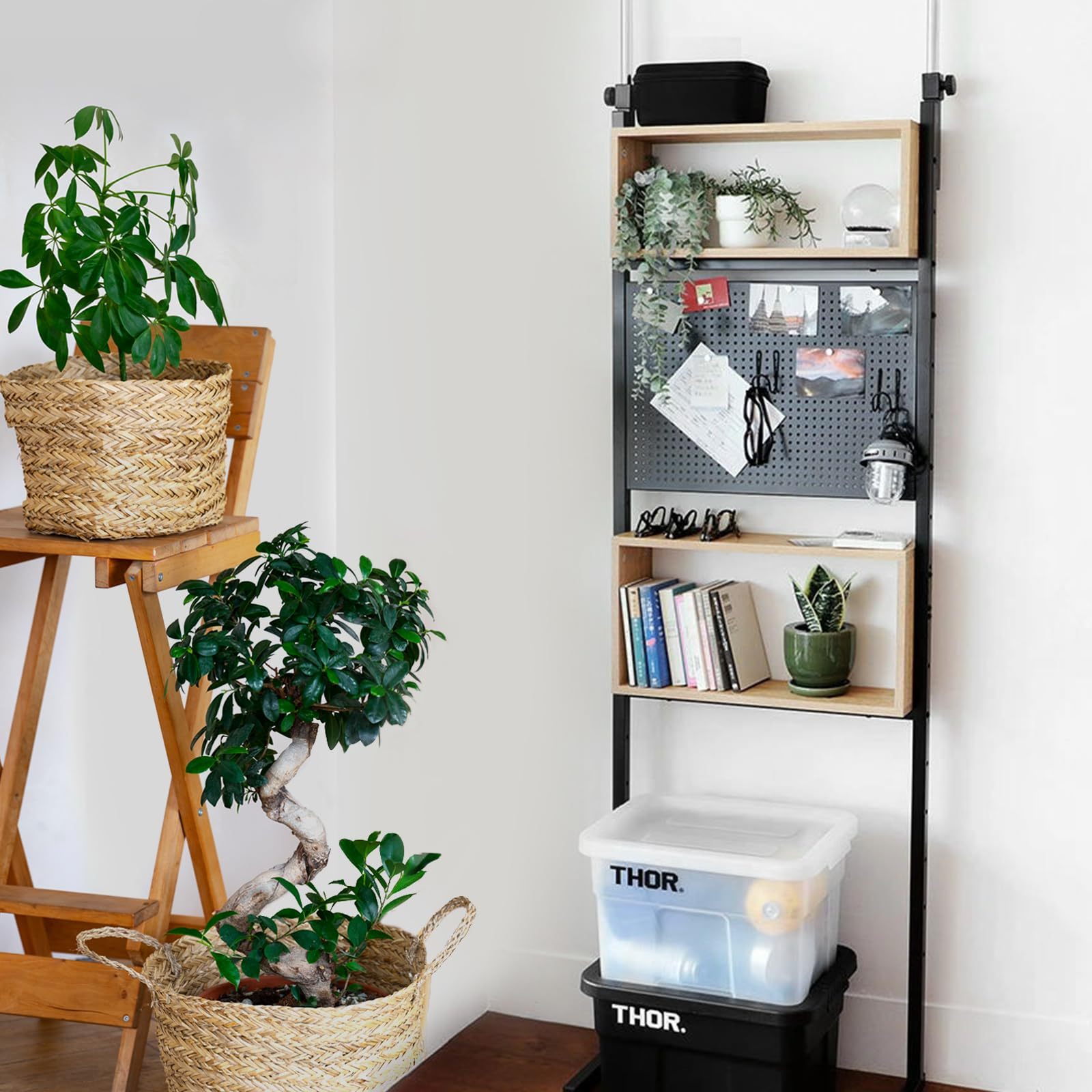 DEWEL 突っ張りラック つっぱり棚 幅60cm ウォールラック 壁面収納 突っ張り棚 高さ194.5-275cm つっぱり棒 棚 省スペ