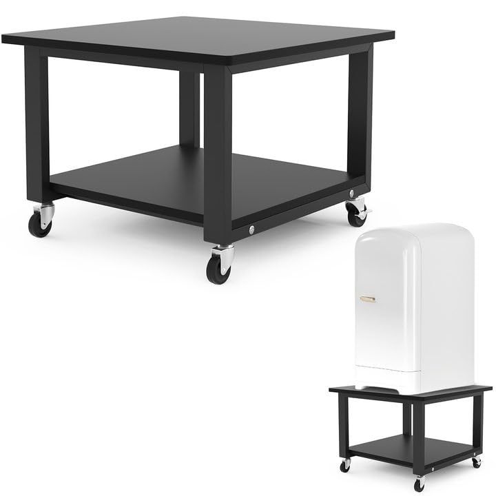 DEWEL プリンター台 洗濯機 台 冷蔵庫用置き台 レンジ台 2段 奥行50cm 幅50cm 高35cm キャスター付き 移動便利 プリンターラック 収納 木製 プリンターワゴン 机上ラック プリンターカート 机上台/机下台 オフィス/ホーム収納用 デスクワゴン