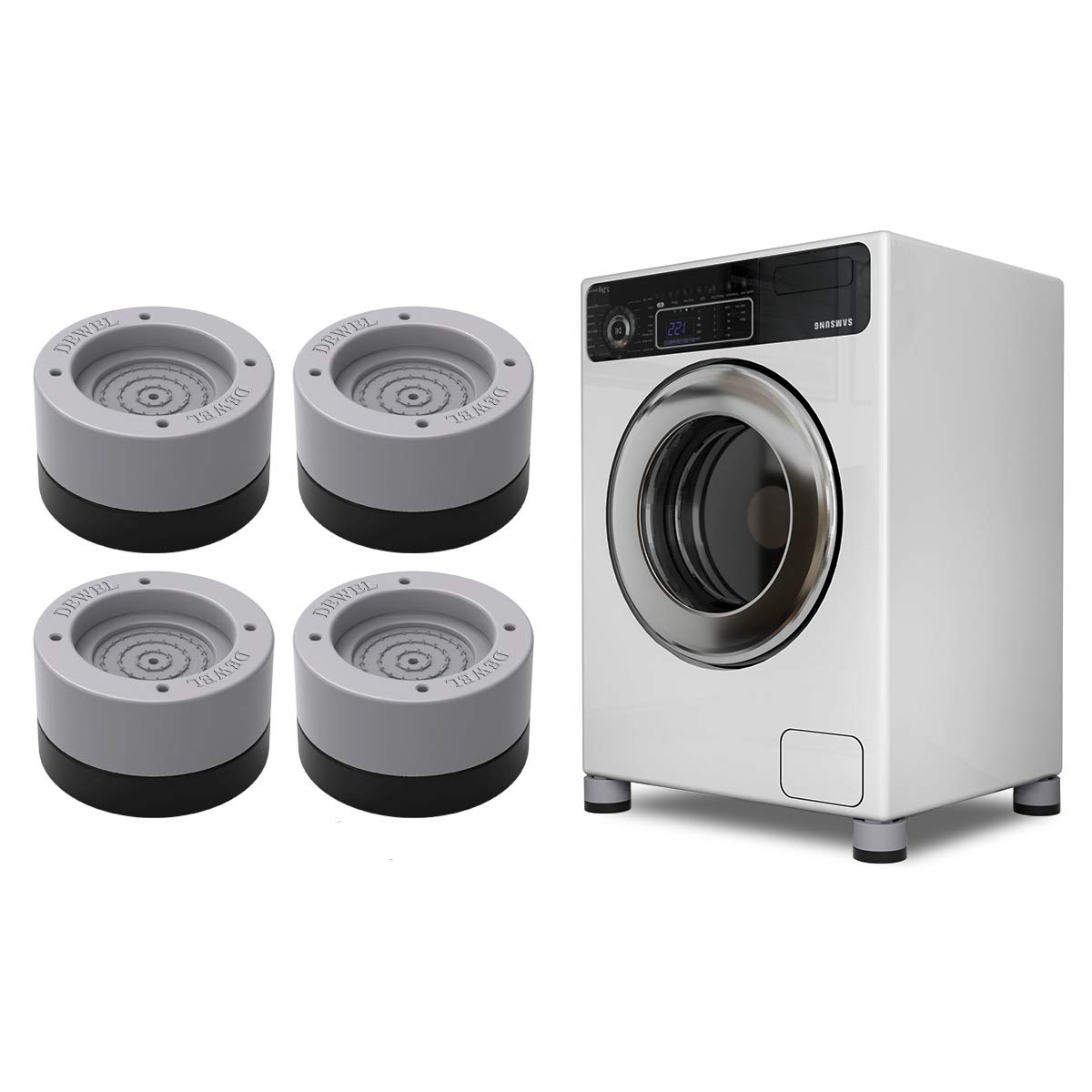 洗濯用防振ゴム DEWEL 防振かさ上げ台 9cm 高さ調整 4点セット底上げ 継ぎ脚 置き台 足パッド 重ねて使用可能 冷蔵庫 ソファー テーブル こたつ ベッドの高さあげ