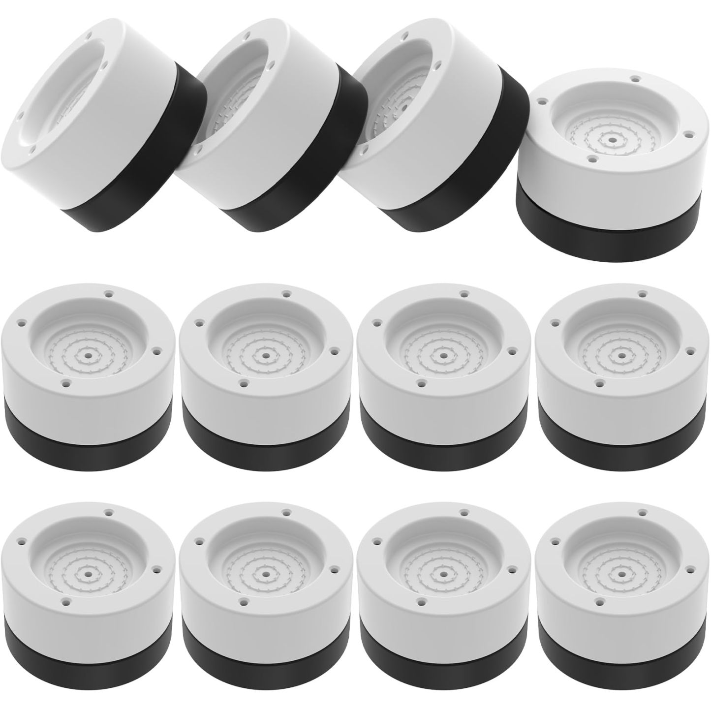 洗濯用防振ゴム DEWEL かさ上げ台 9cm 高さ調整 12点セット ホワイト 継ぎ足し 底上げ 置き台 冷蔵庫 ソファー テーブル こたつ ベッドの高さあげ 水たまり防止 安定性 耐久性