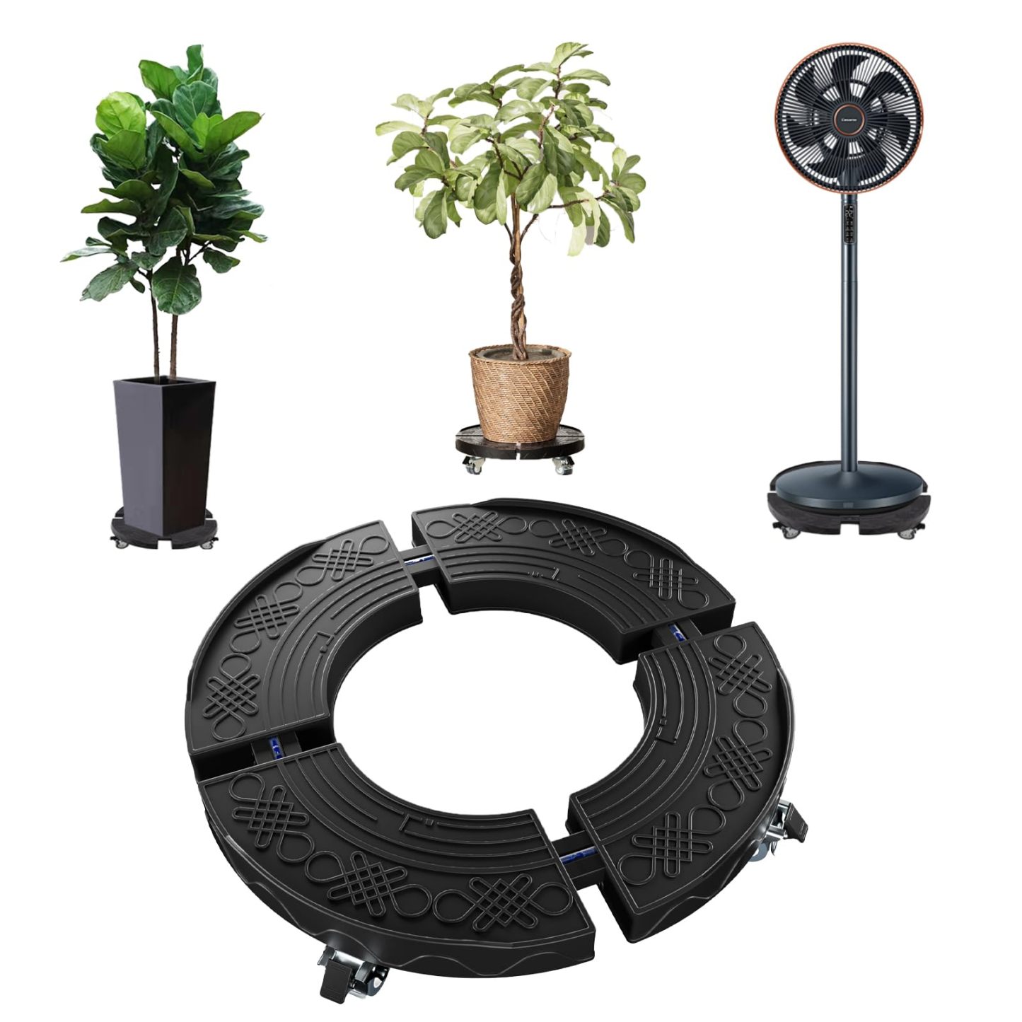 DEWEL 花台 鉢受プレート移動できる 植木鉢台 キャスター付き 伸縮タイプ サイズ調節可 ブレーキ付き 360°移動便利 調節可能 滑り止め 38.5-52.5cm伸縮可能 円形と矩形対応 高さ11㎝ 耐荷重200kg