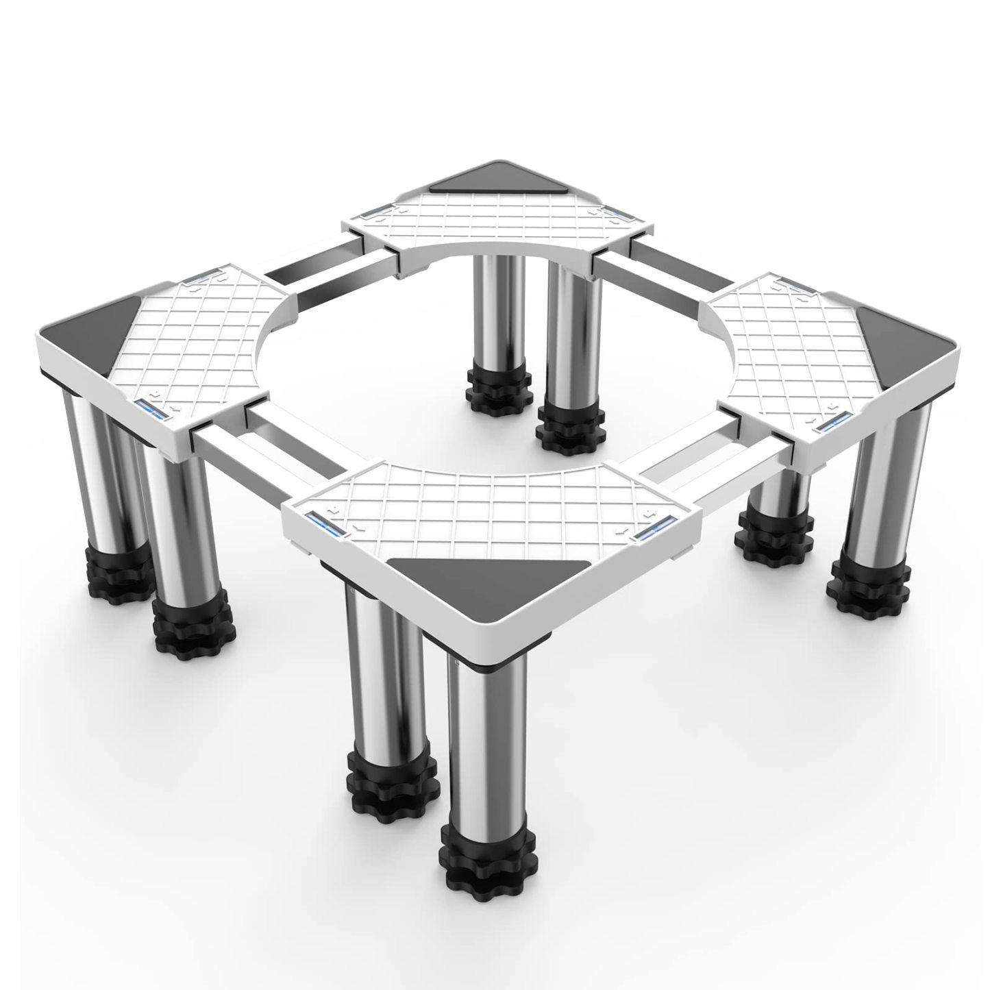 洗濯機 台 DEWEL 冷蔵庫置き台 8足口型鋼管8本式 かさ上げ 昇降可能 奥行/幅53.5～71cm 高度調節17.5~20.5cm 減音効果 太いジャッキ 防振パッド付き 3年保証