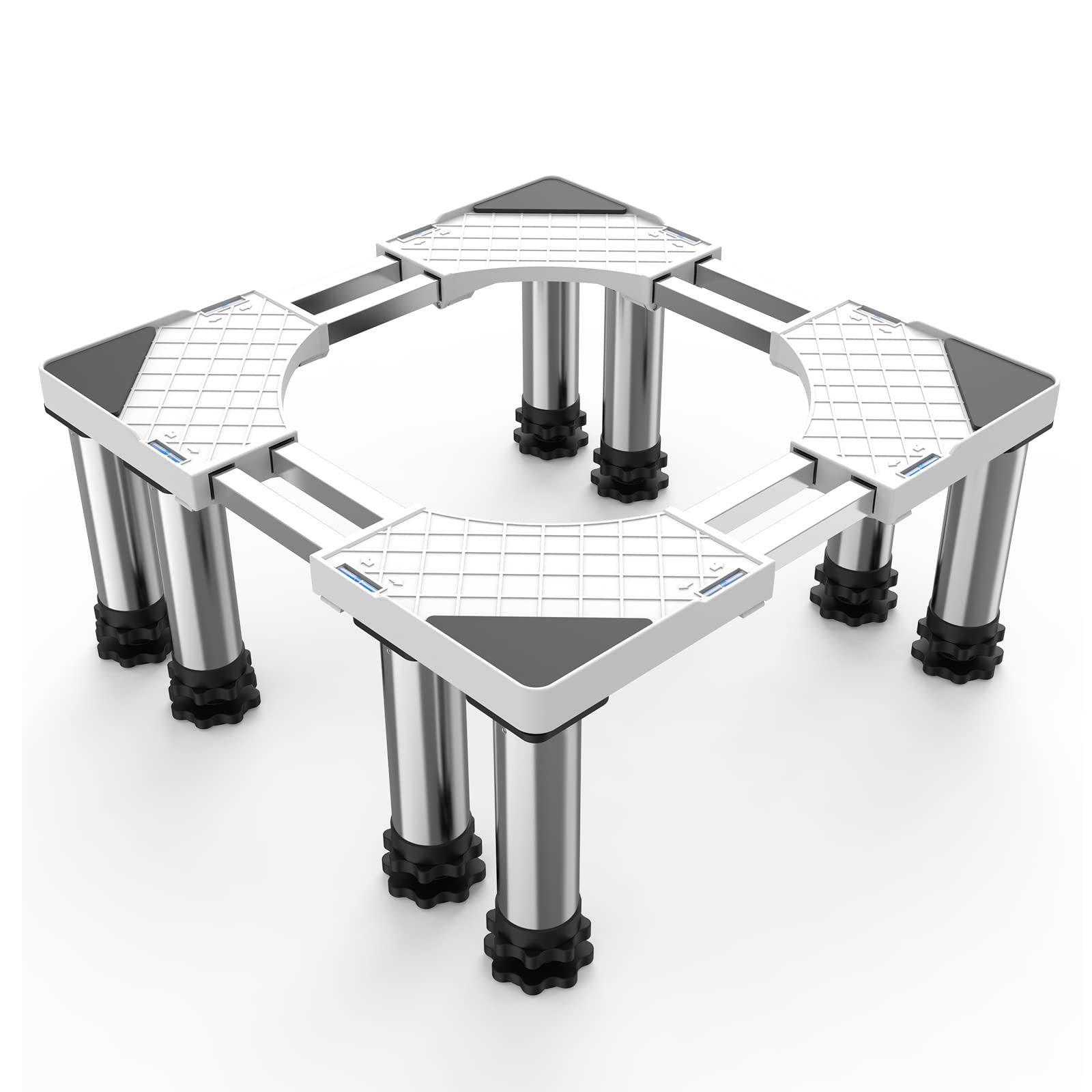 洗濯機 台 DEWEL 冷蔵庫置き台 8足口型鋼管8本式 かさ上げ 昇降可能 奥行/幅53.5～71cm 高度調節17.5~20.5cm 減音効果 太いジャッキ 防振パッド付き 3年保証