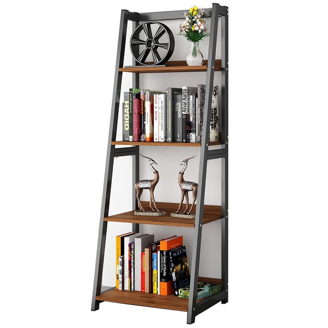 DEWEL 棚 オープンシェルフ ラック スリム 幅50×奥行45×高さ140cm 4段 オープンラック おしゃれ 収納棚 本棚 木製 ディスプレイラック シェルフ フリーラック フラワースタンド 飾り棚 リビング収納 組立品