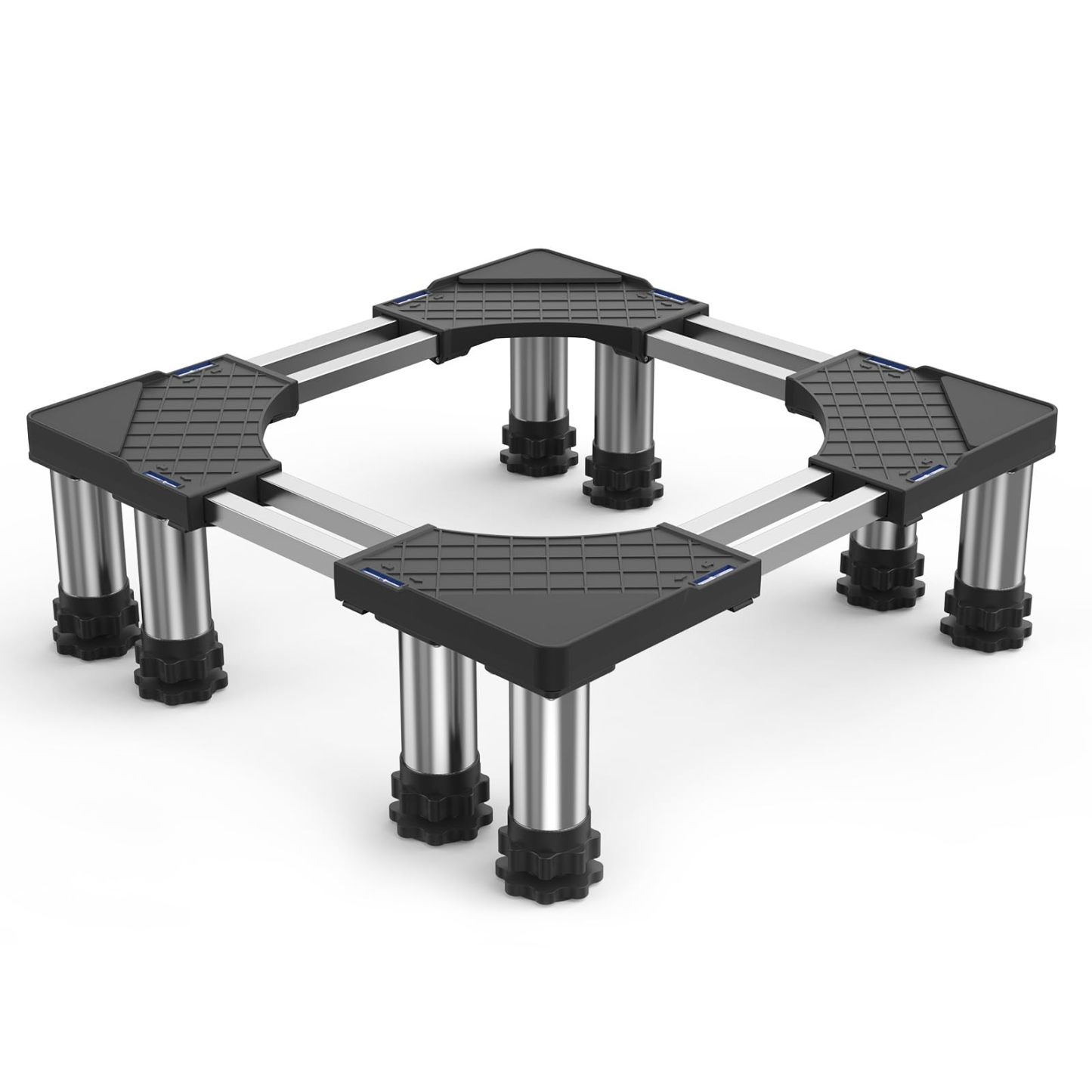 洗濯機 台 DEWEL 冷蔵庫置き台 8足口型鋼管8本式 かさ上げ 昇降可能 奥行/幅53.5～71cm 高度調節17.5~20.5cm 減音効果 太いジャッキ 防振パッド付き 3年保証