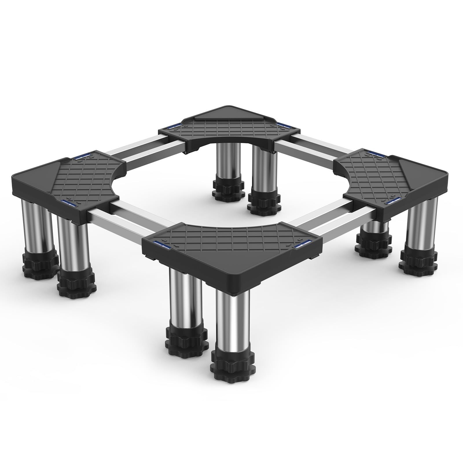 洗濯機 台 DEWEL 冷蔵庫置き台 8足口型鋼管8本式 かさ上げ 昇降可能 奥行/幅53.5～71cm 高度調節17.5~20.5cm 減音効果 太いジャッキ 防振パッド付き 3年保証