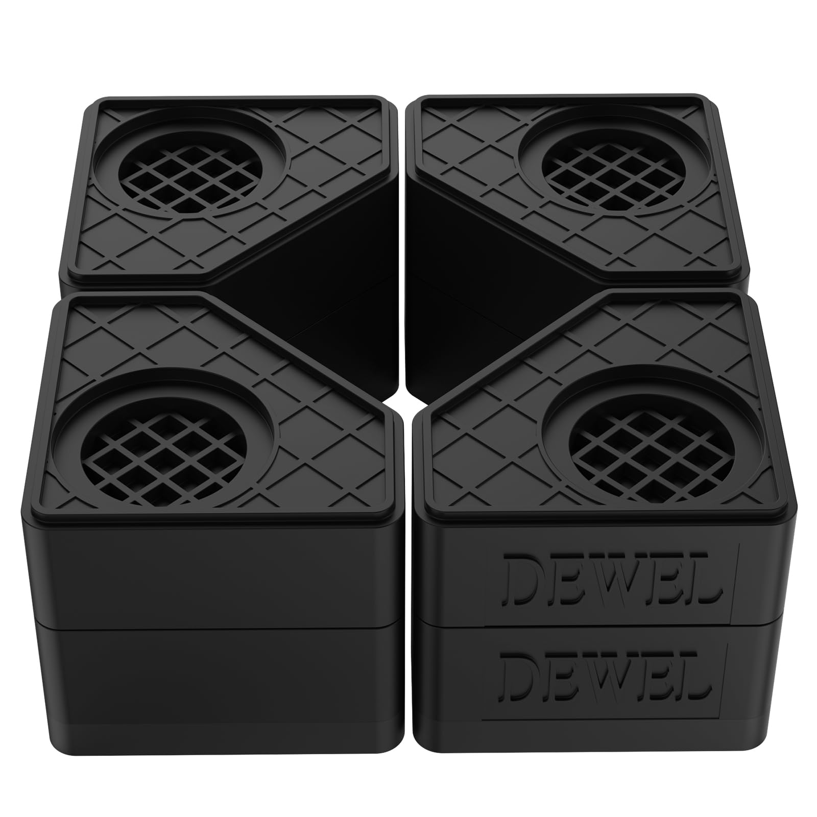 DEWEL かさ上げ台 防振ゴム 高さ調節 二層4個入り 耐荷重500kg 洗濯機置き台 大型家電対応 防振タイプ 振動騒音吸収 滑り止め 水たまり防止 安定性 耐久性 洗濯機 台 乾燥機 ソファー