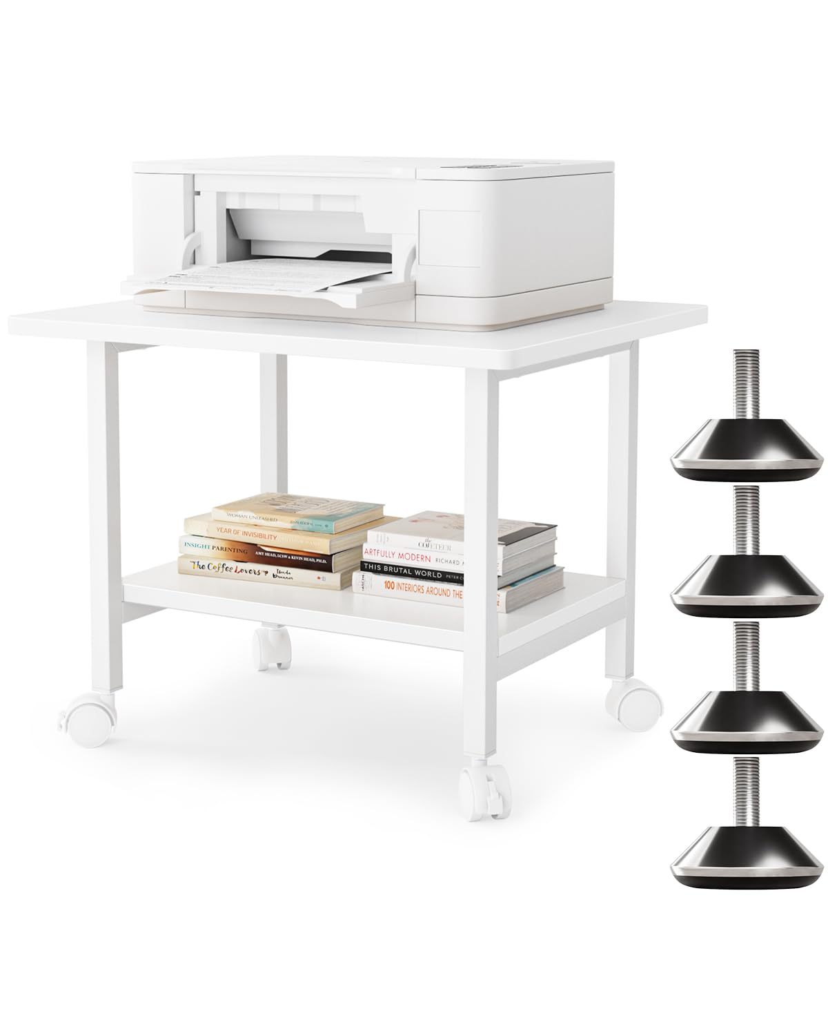 DEWEL プリンター台 プリンターラック 幅48×奥行40×高さ37cm プリンターカート 2段 キャスター付き アジャスター付き 机上台