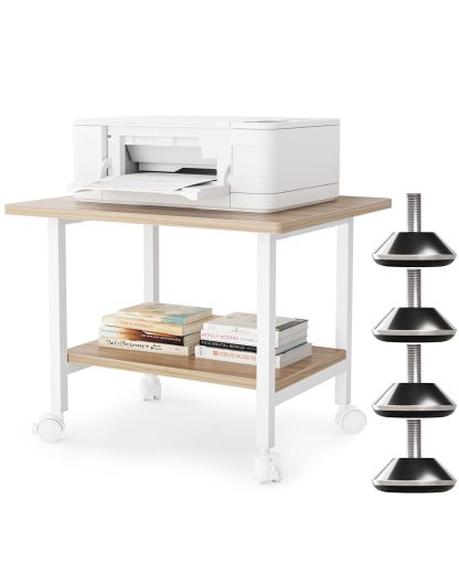 DEWEL プリンター台 プリンターラック 幅48×奥行40×高さ37cm プリンターカート 2段 キャスター付き アジャスター付き 机上台 プリンタースタンド サイドテーブル 机下/机上両対応 オフィス/ホーム用