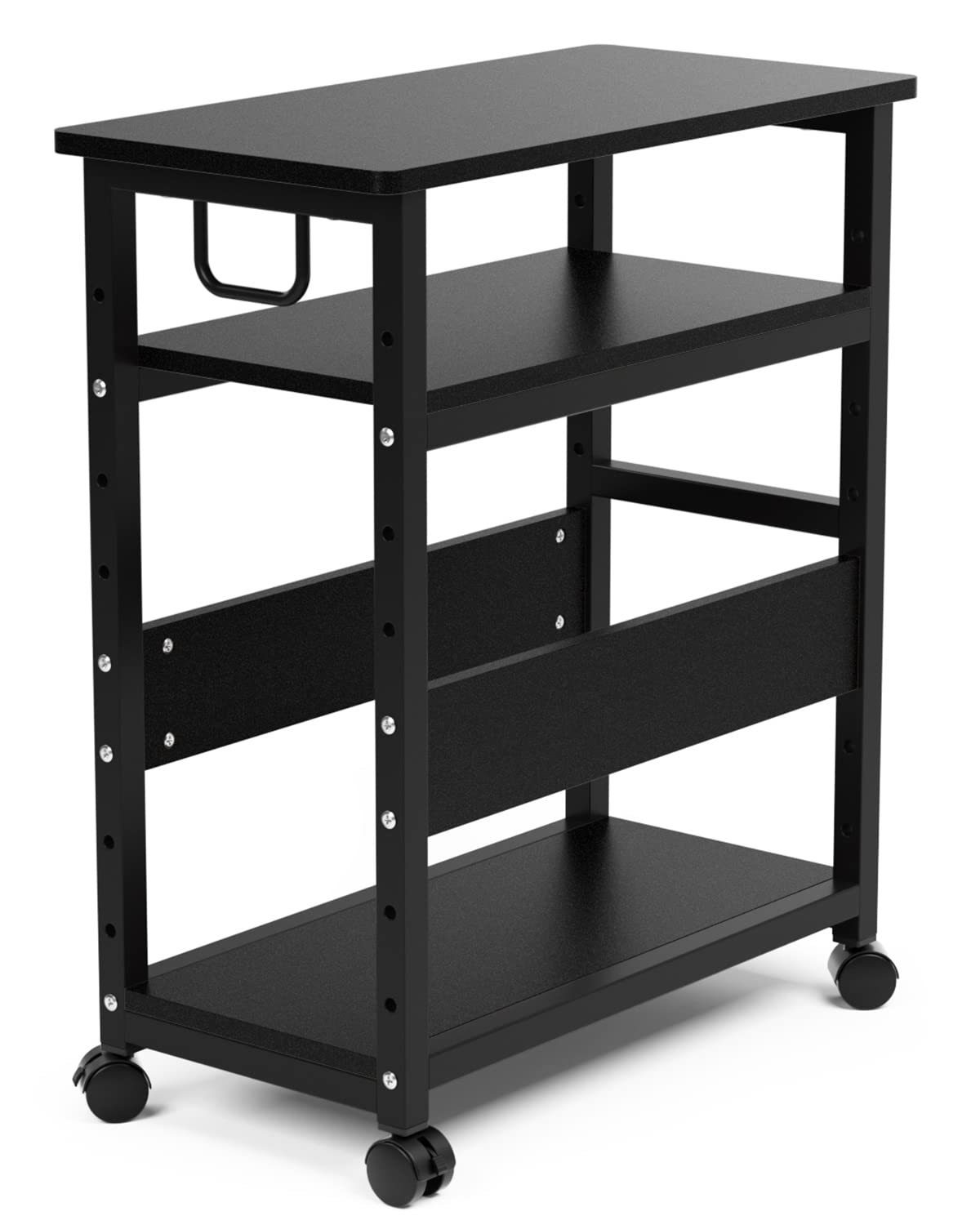DEWEL パソコンワゴン PCワゴン CPUワゴン プリンターワゴン サイドワゴン キャスター付き 取っ手付き PC本体収納 デスクサイド収納3段 棚板高さ調節可能 メラミン加工 組立品 幅60×奥行き30×高さ70cm (Black)