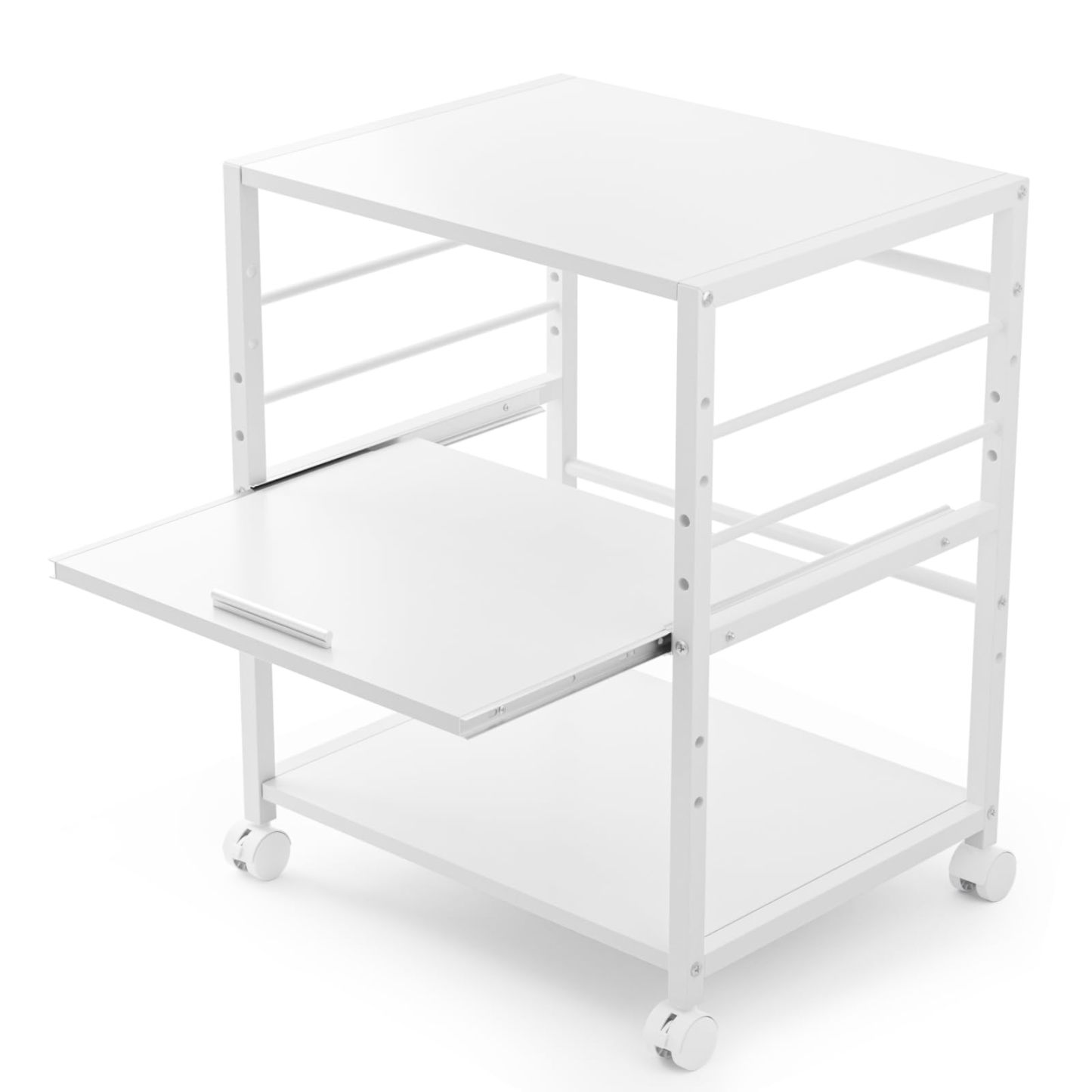 DEWEL プリンター台 ラック ワゴン 木製 3段 キャスター付き 中棚スライド式 カート 机下台 サイドワゴン 棚板高さ調節可能 プリンター収納 ブラック 高強度のメラミン加工 組立簡単 オフィス 家庭用 幅50×奥行40×高さ64cm