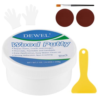 DEWEL 木工パテ 穴埋めパテ パテ 198g ウッドパテ 木材補修用パテ 補修パテ 木製テーブル、戸棚、床、ドアの亀裂など補修 フローリング 補修 ブラシ付き スクレーパー付き サンドペーパー付き 手袋付き