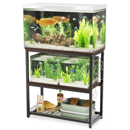 DEWEL 水槽台 水槽スタンド 水槽棚 ラック 水槽設置台 三段式 中棚板高さ調整 水槽 台 フック付き 総耐荷重約120kg 頑丈 スチール 錆びにくい シェルフ アジャスター付き 幅65×奥行き30cm水槽用