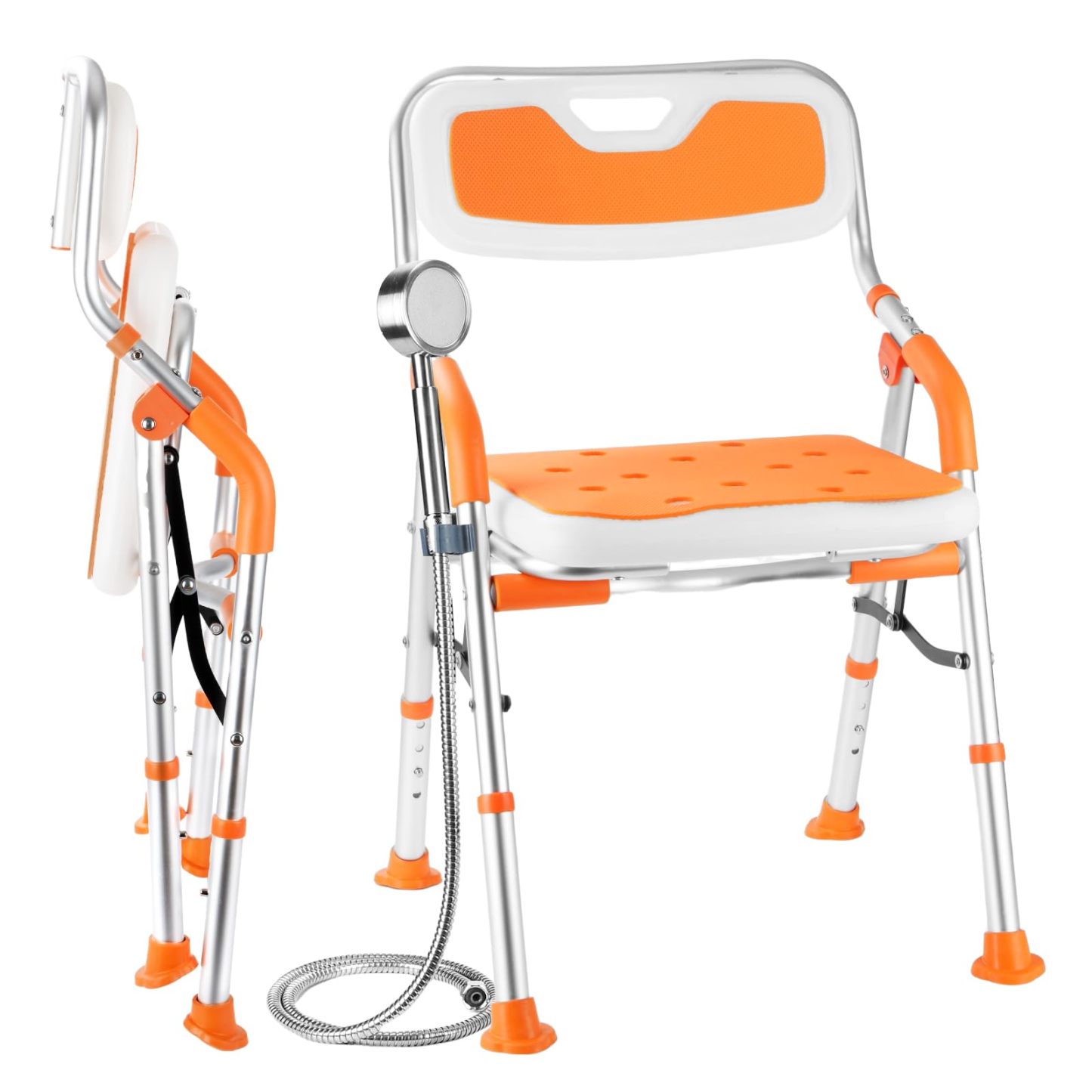 DEWEL お風呂椅子 介護 シャワーチェア 折りたたみ 高さ4段階調節 耐荷重150kg アルミ合金製 軽量 丈夫 介護チェア 転倒防止 