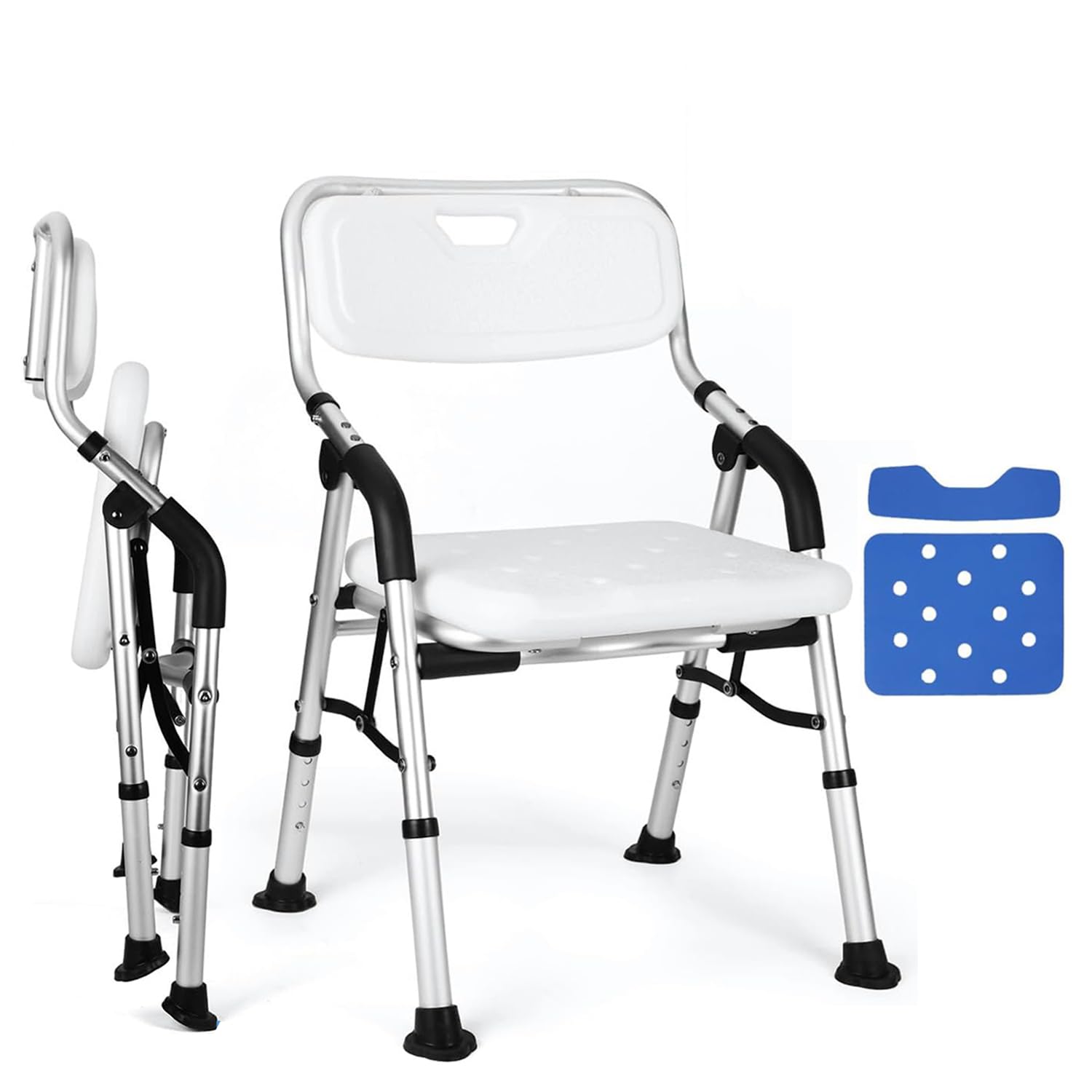 DEWEL お風呂椅子 介護 シャワーチェア 折りたたみ 高さ4段階調節 耐荷重150kg アルミ合金製 軽量 丈夫 介護チェア 転倒防止 