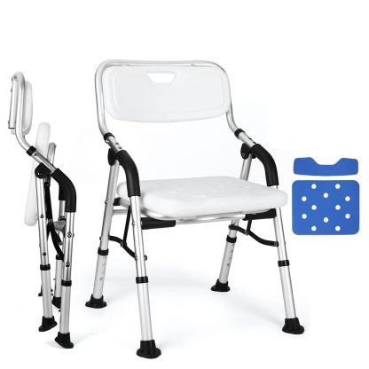 DEWEL お風呂椅子 介護 シャワーチェア 折りたたみ 高さ4段階調節 耐荷重150kg アルミ合金製 軽量 丈夫 介護チェア 転倒防止 入浴用品 収納に便利 組み立て簡単 日本語説明書付き (普通の座面)