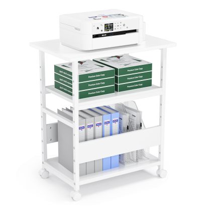 DEWEL プリンター台 プリンターラック 幅60×奥行40×高さ70cm キャスター付き 3段 中棚調整 総耐荷重60kg 木製 サイドワゴン プリンターワゴン 組み立て簡単